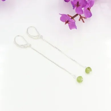 Peridot Chain Drop Earrings - 925 Sterling Silver Gemstone Jewelry