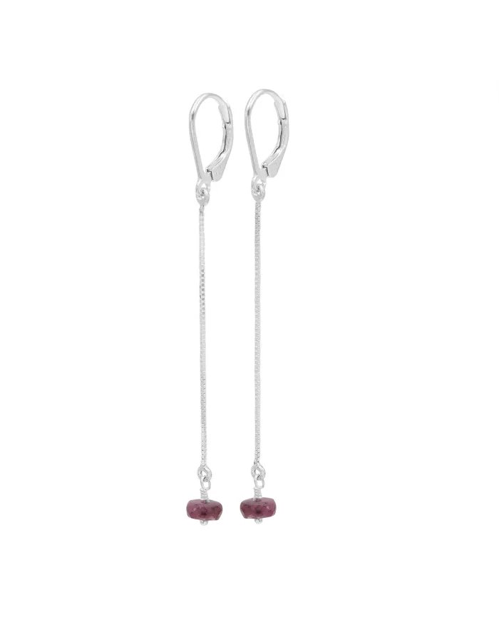 Ruby Chain Drop Earrings - Handmade 925 Sterling Silver Gemstone Jewelry
