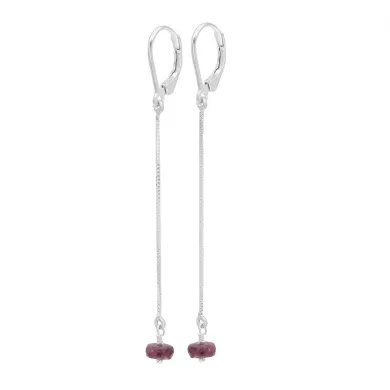 Ruby Chain Drop Earrings - Handmade 925 Sterling Silver Gemstone Jewelry