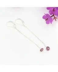 Ruby Chain Drop Earrings - Handmade 925 Sterling Silver Gemstone Jewelry