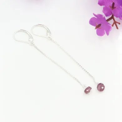 Ruby Chain Drop Earrings - Handmade 925 Sterling Silver Gemstone Jewelry
