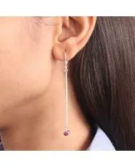 Ruby Chain Drop Earrings - Handmade 925 Sterling Silver Gemstone Jewelry