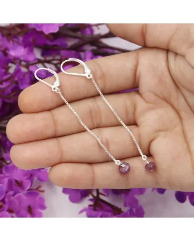 Ruby Chain Drop Earrings - Handmade 925 Sterling Silver Gemstone Jewelry