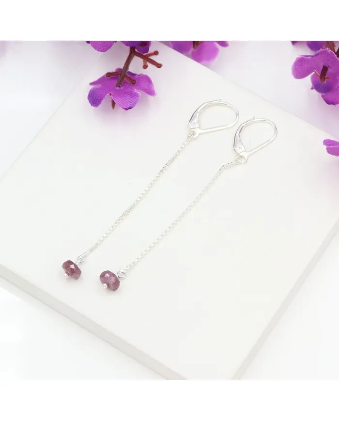 Ruby Chain Drop Earrings - Handmade 925 Sterling Silver Gemstone Jewelry