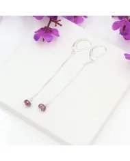 Ruby Chain Drop Earrings - Handmade 925 Sterling Silver Gemstone Jewelry