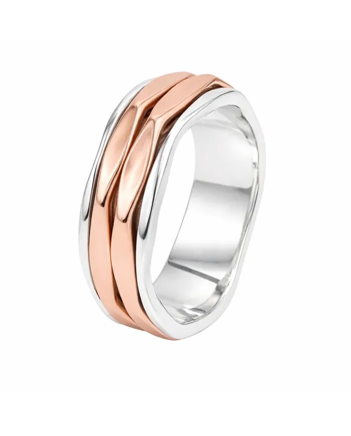 Copper Band Spinner Ring – 925 Sterling Silver Fidget Two Tone Jewelry
