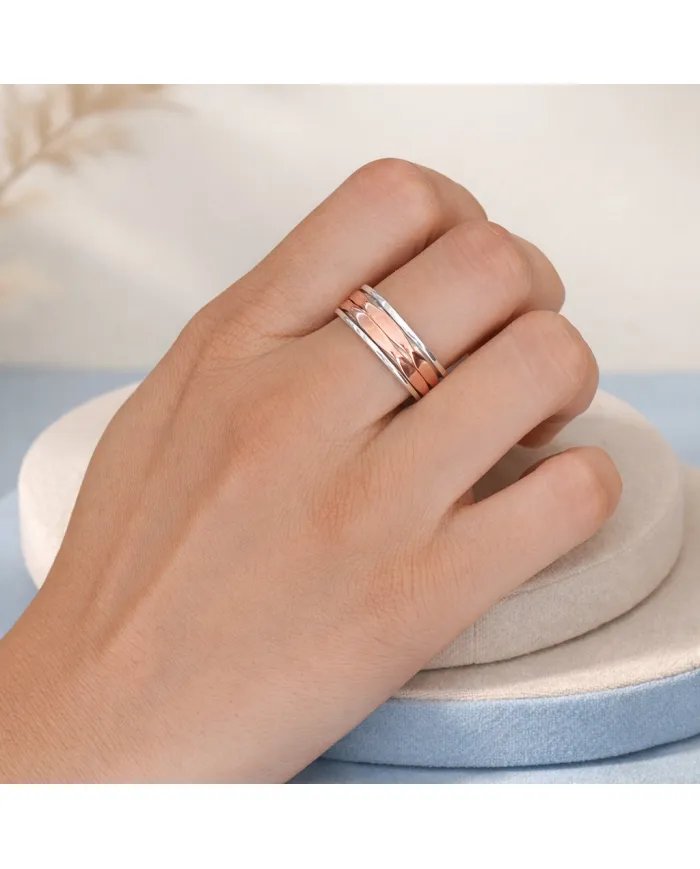 Copper Band Spinner Ring – 925 Sterling Silver Fidget Two Tone Jewelry