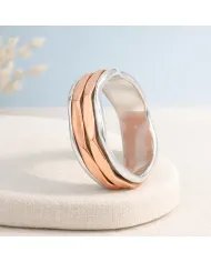Copper Band Spinner Ring – 925 Sterling Silver Fidget Two Tone Jewelry