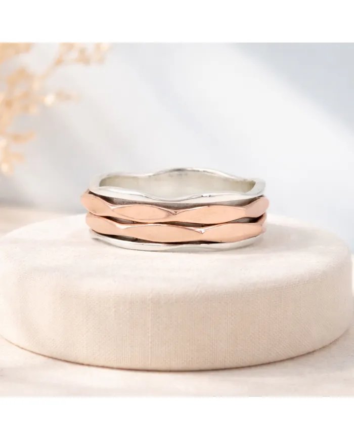 Copper Band Spinner Ring – 925 Sterling Silver Fidget Two Tone Jewelry