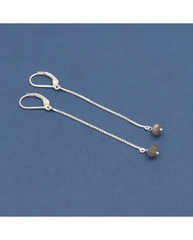 Labradorite Chain Drop Earrings - Handmade 925 Sterling Silver Jewelry