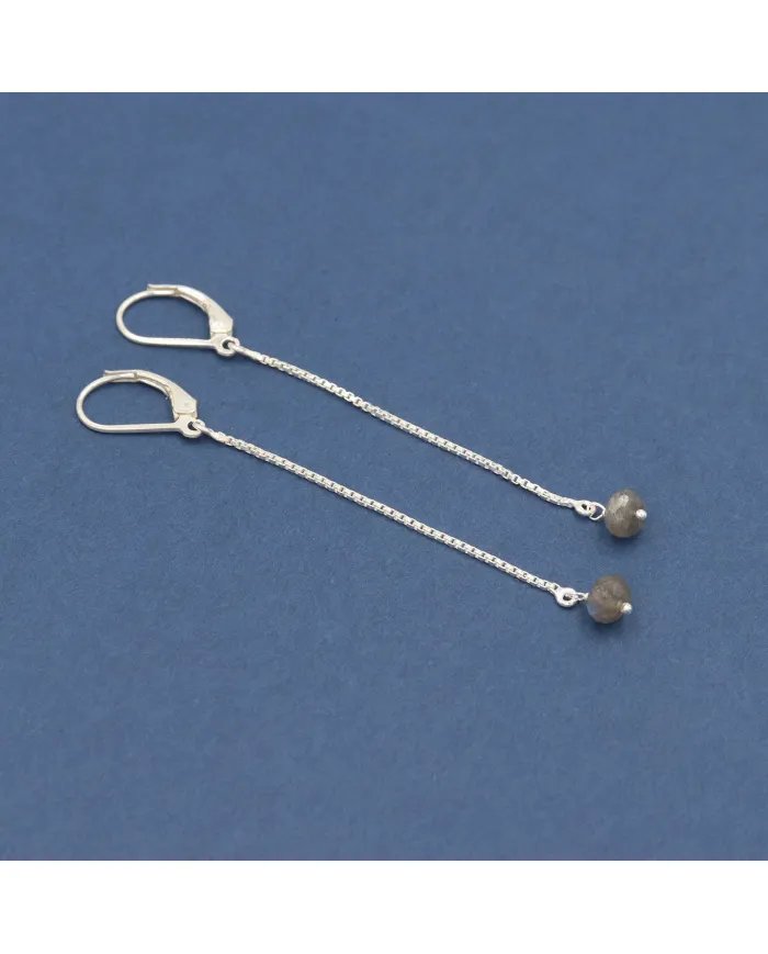 Labradorite Chain Drop Earrings - Handmade 925 Sterling Silver Jewelry