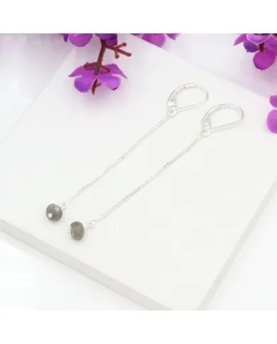 Labradorite Chain Drop Earrings - Handmade 925 Sterling Silver Jewelry
