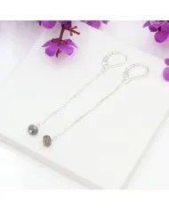 Labradorite Chain Drop Earrings - Handmade 925 Sterling Silver Jewelry