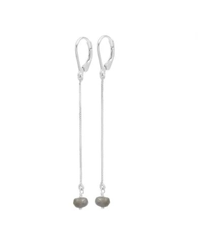 Labradorite Chain Drop Earrings - Handmade 925 Sterling Silver Jewelry