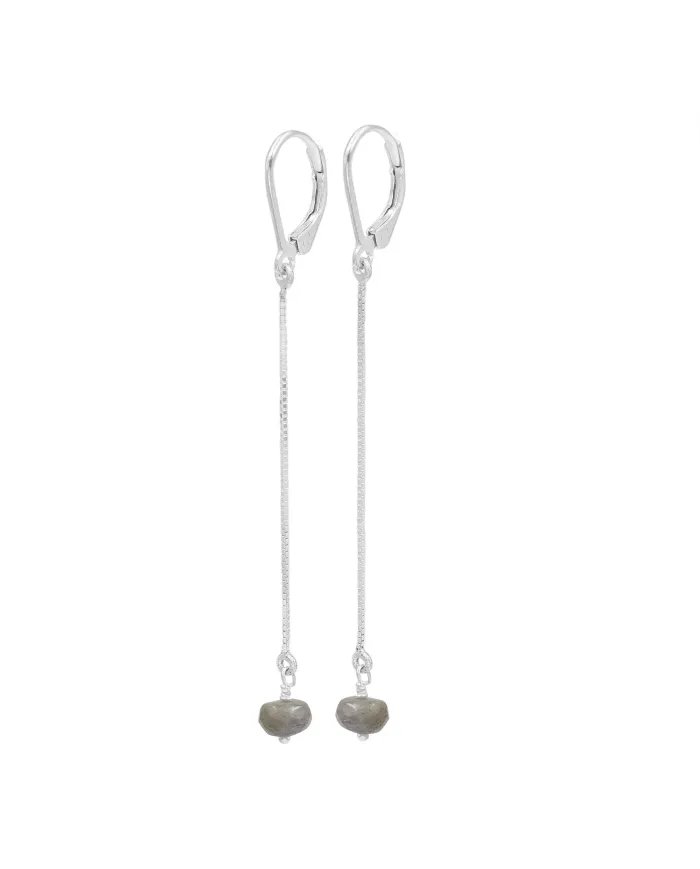 Labradorite Chain Drop Earrings - Handmade 925 Sterling Silver Jewelry