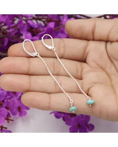 Arizona Turquoise Chain Drop Earrings - 925 Sterling Silver Jewelry
