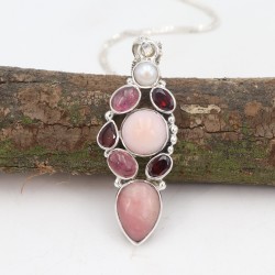 Pink Opal Pendant, Designer Silver Pendant, Garnet Necklace, Charm Pendant, Tourmaline Pendant, Pearl Pendant, Necklaces for Her