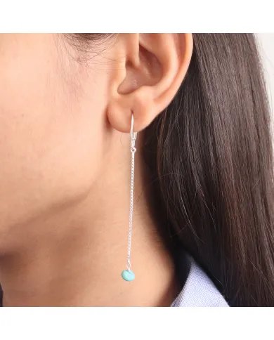 Arizona Turquoise Chain Drop Earrings - 925 Sterling Silver Jewelry