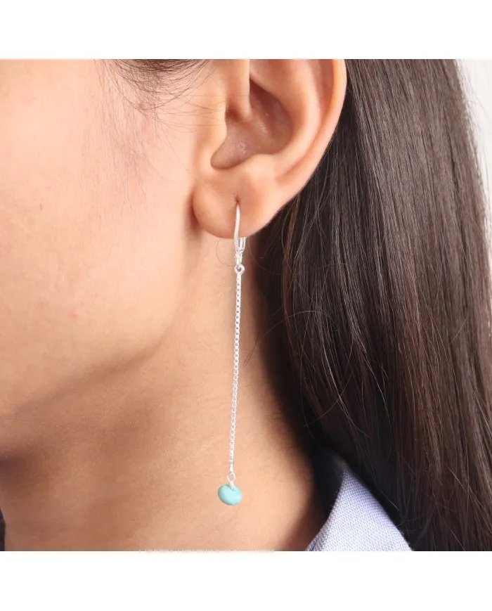 Arizona Turquoise Chain Drop Earrings - 925 Sterling Silver Jewelry