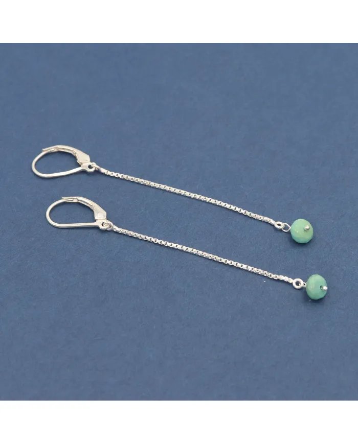 Arizona Turquoise Chain Drop Earrings - 925 Sterling Silver Jewelry
