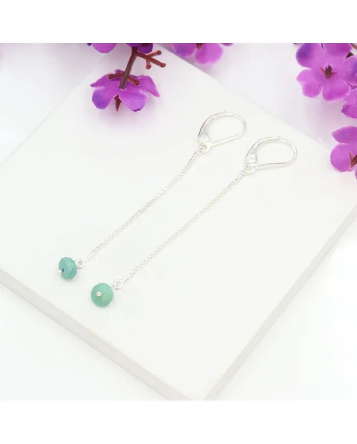Arizona Turquoise Chain Drop Earrings - 925 Sterling Silver Jewelry