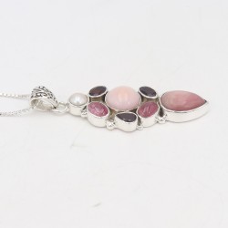 Pink Opal Pendant, Designer Silver Pendant, Garnet Necklace, Charm Pendant, Tourmaline Pendant, Pearl Pendant, Necklaces for Her