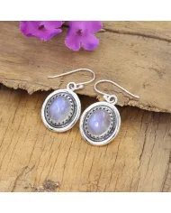 Rainbow Moonstone Oval Shape Earrings - Handmade 925 Sterling Silver