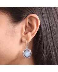 Rainbow Moonstone Oval Shape Earrings - Handmade 925 Sterling Silver