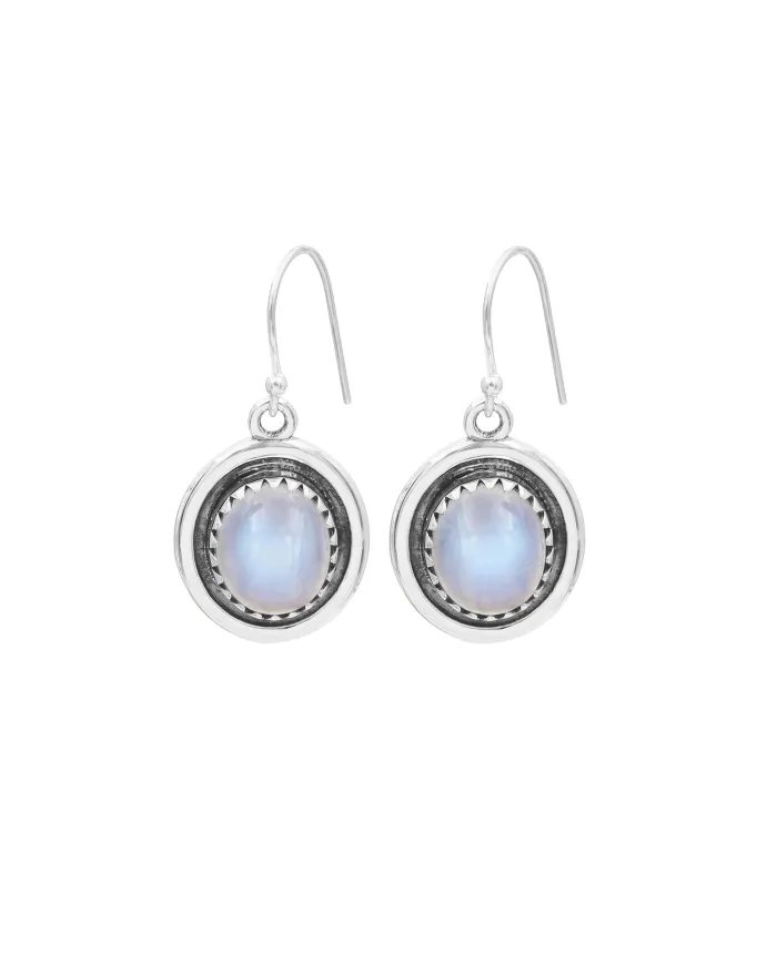 Rainbow Moonstone Oval Shape Earrings - Handmade 925 Sterling Silver