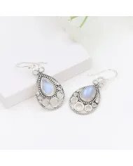 Dainty Rainbow Moonstone Earrings - 925 Sterling Silver Handmade Vintage