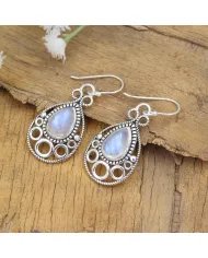 Dainty Rainbow Moonstone Earrings - 925 Sterling Silver Handmade Vintage