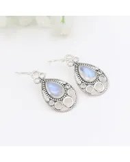 Dainty Rainbow Moonstone Earrings - 925 Sterling Silver Handmade Vintage