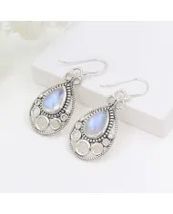 Dainty Rainbow Moonstone Earrings - 925 Sterling Silver Handmade Vintage