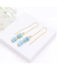 Natural Larimar Threader Earrings – Gold Plated 925 Silver Jewelry
