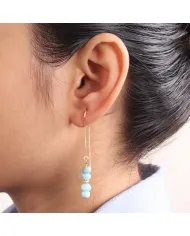 Natural Larimar Threader Earrings – Gold Plated 925 Silver Jewelry