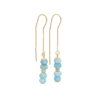 Natural Larimar Threader Earrings – Gold Plated 925 Silver Jewelry