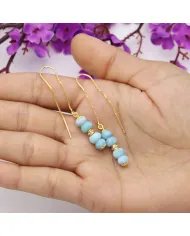 Natural Larimar Threader Earrings – Gold Plated 925 Silver Jewelry