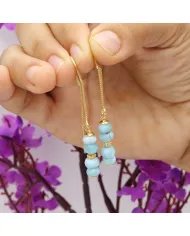 Natural Larimar Threader Earrings – Gold Plated 925 Silver Jewelry