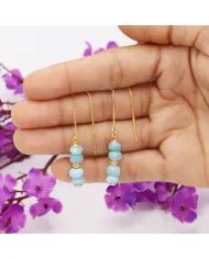 Natural Larimar Threader Earrings – Gold Plated 925 Silver Jewelry