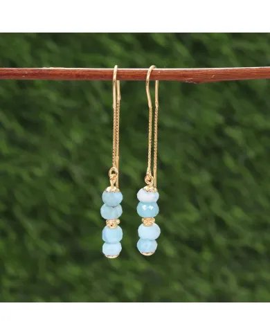 Natural Larimar Threader Earrings – Gold Plated 925 Silver Jewelry