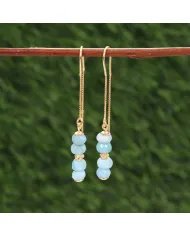 Natural Larimar Threader Earrings – Gold Plated 925 Silver Jewelry