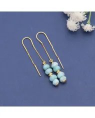 Natural Larimar Threader Earrings – Gold Plated 925 Silver Jewelry