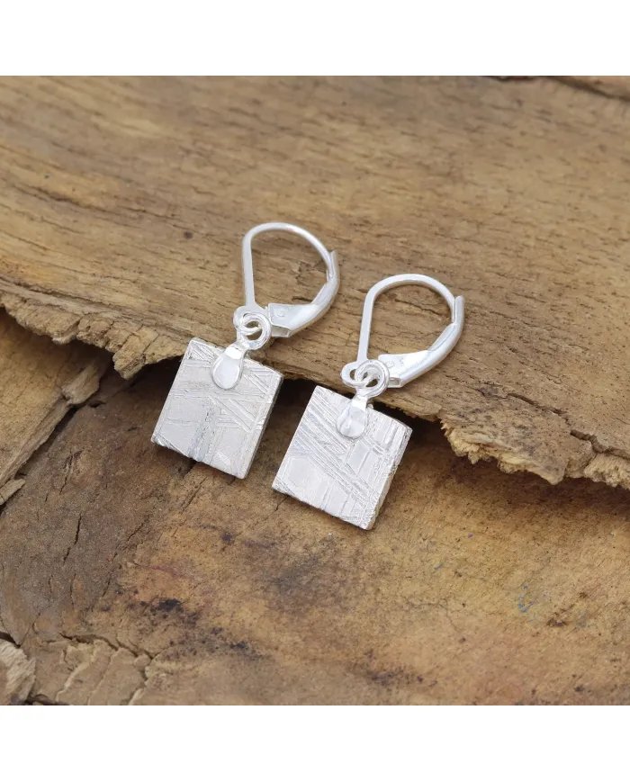 Meteorite Dangle Earrings - 925 Sterling Silver Handmade Jewelry