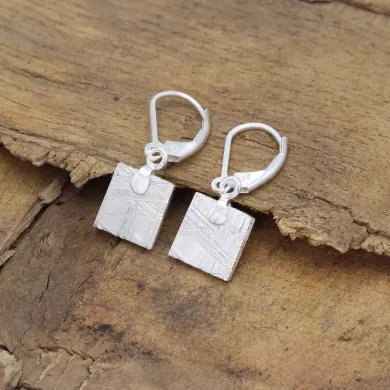 Meteorite Dangle Earrings - 925 Sterling Silver Handmade Jewelry