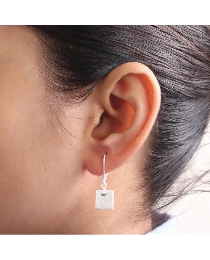 Meteorite Dangle Earrings - 925 Sterling Silver Handmade Jewelry