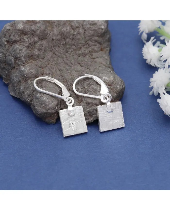 Meteorite Dangle Earrings - 925 Sterling Silver Handmade Jewelry