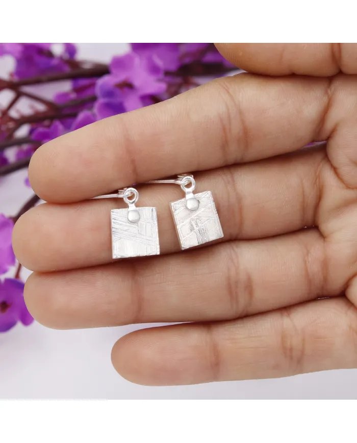 Meteorite Dangle Earrings - 925 Sterling Silver Handmade Jewelry