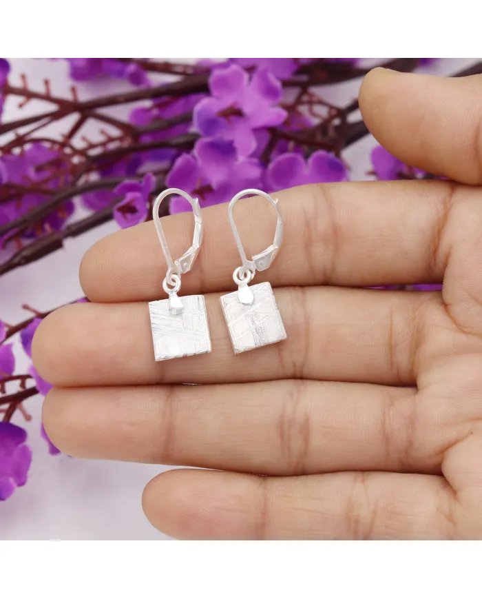 Meteorite Dangle Earrings - 925 Sterling Silver Handmade Jewelry