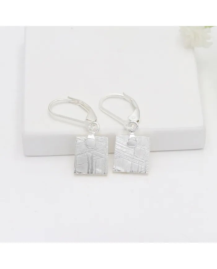 Meteorite Dangle Earrings - 925 Sterling Silver Handmade Jewelry