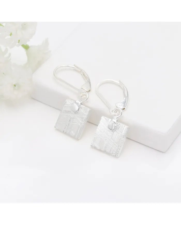 Meteorite Dangle Earrings - 925 Sterling Silver Handmade Jewelry